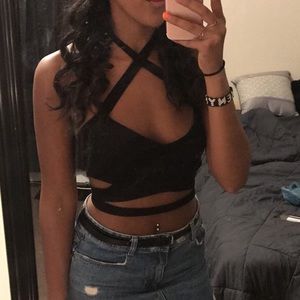 Black strappy crop top